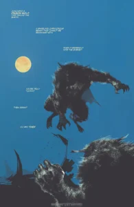 Illustrazione interna di Batman: Luna Piena con un licantropo