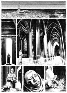 Interno di una cattedrale gotica nel fumetto Heretic di Charlie Adlard